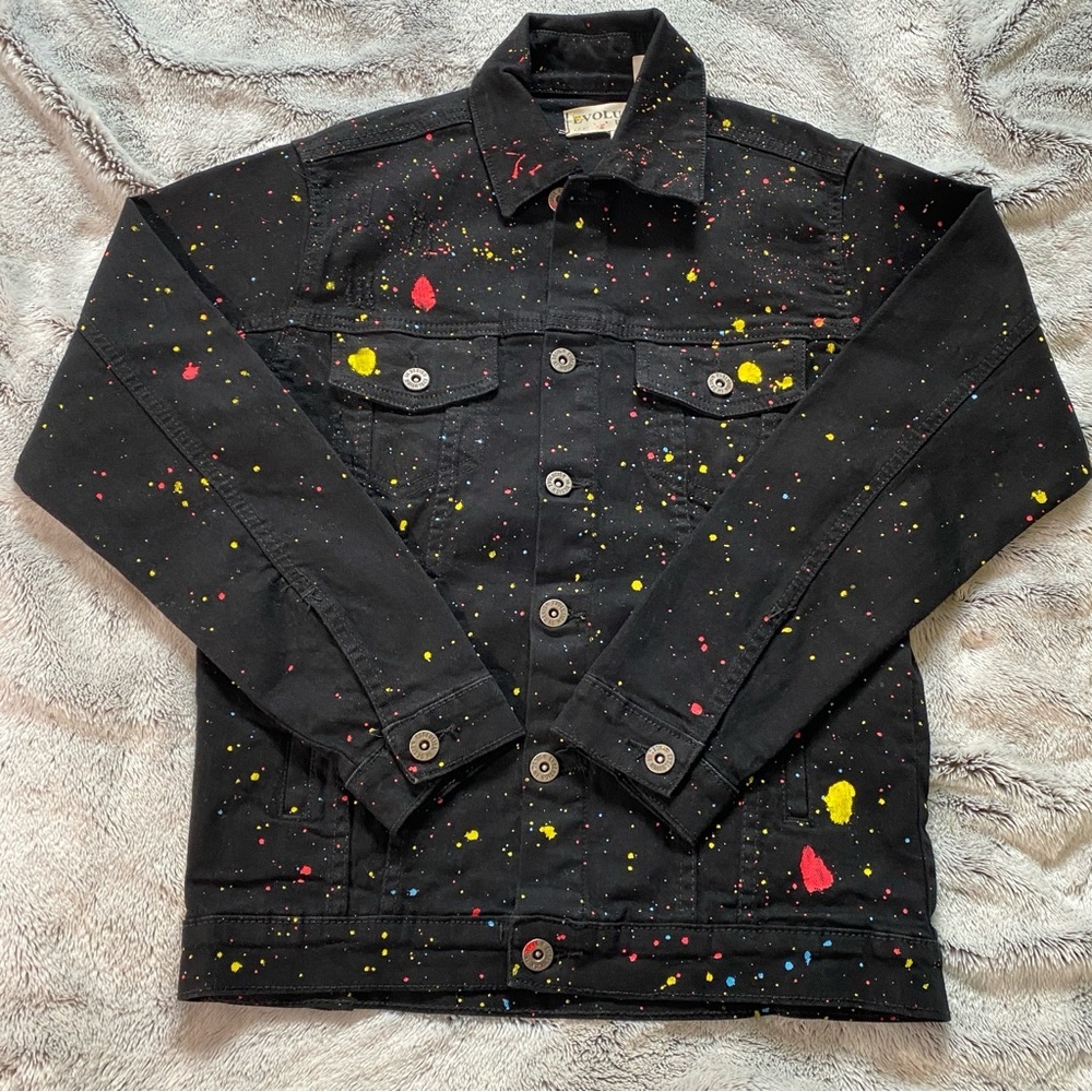 Evolution‎ In Design Denim Jacket Medium Paint Splatter Design C-16161K - Picture 4 of 8